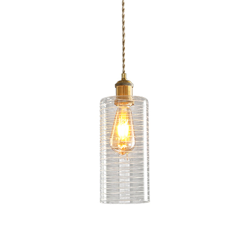 Colonialism Column Down Lighting Pendant 1-Bulb Clear Glass Hanging Ceiling Light in Gold Clearhalo 'Ceiling Lights' 'Pendant Lights' 'Pendants' Lighting' 1454242