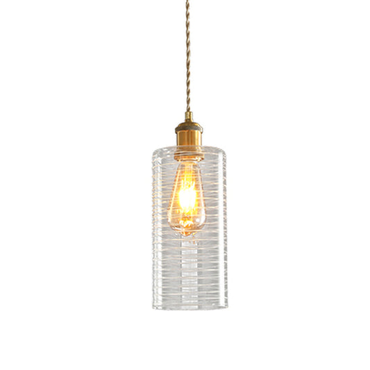 Colonialism Column Down Lighting Pendant 1-Bulb Clear Glass Hanging Ceiling Light in Gold Clearhalo 'Ceiling Lights' 'Pendant Lights' 'Pendants' Lighting' 1454242