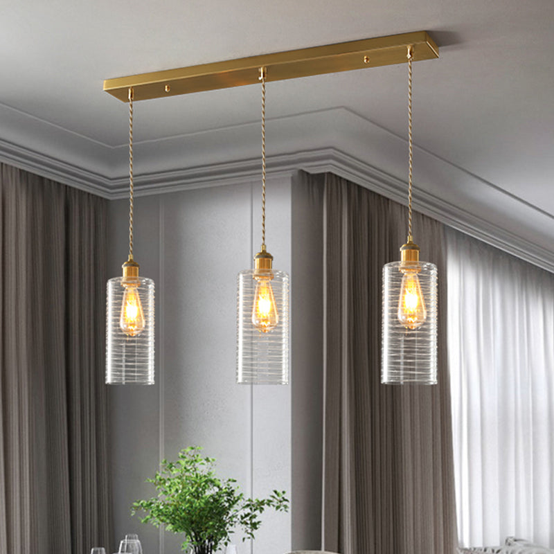 Colonialist Tube Multi Light Pendant 3 Bulbs Clear Glass Hanging Lamp with Round/Linear Canopy for Restaurant Clearhalo 'Ceiling Lights' 'Pendant Lights' 'Pendants' Lighting' 1454245