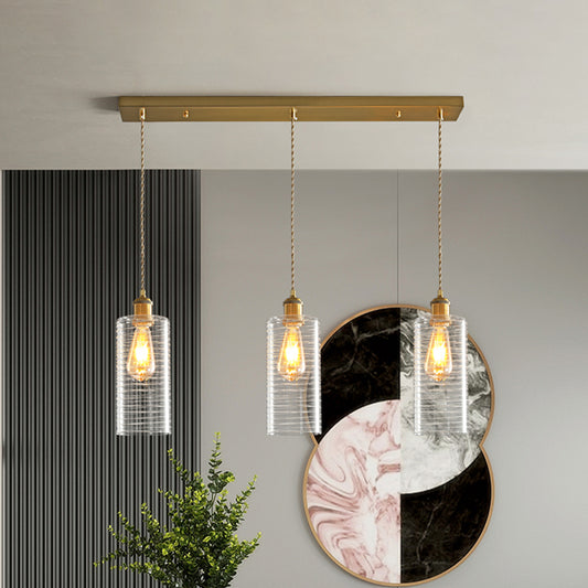 Colonialist Tube Multi Light Pendant 3 Bulbs Clear Glass Hanging Lamp with Round/Linear Canopy for Restaurant Clearhalo 'Ceiling Lights' 'Pendant Lights' 'Pendants' Lighting' 1454246