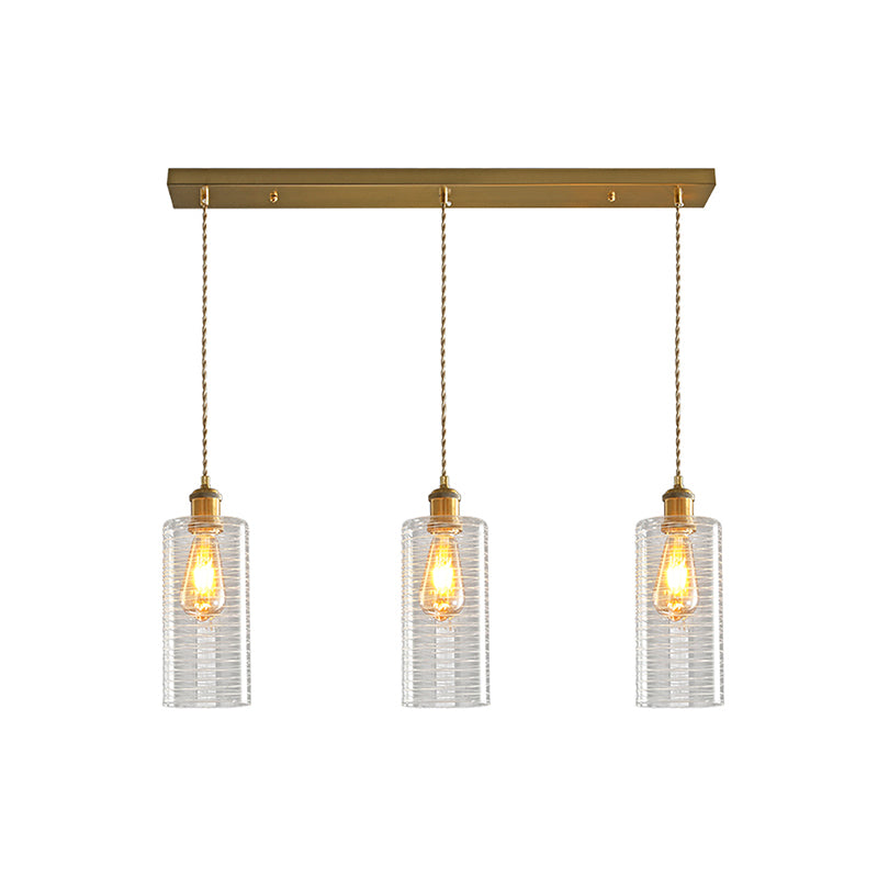 Colonialist Tube Multi Light Pendant 3 Bulbs Clear Glass Hanging Lamp with Round/Linear Canopy for Restaurant Clearhalo 'Ceiling Lights' 'Pendant Lights' 'Pendants' Lighting' 1454247