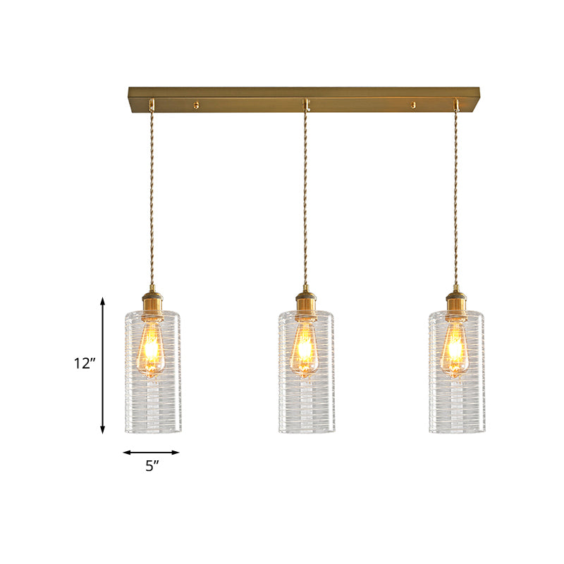 Colonialist Tube Multi Light Pendant 3 Bulbs Clear Glass Hanging Lamp with Round/Linear Canopy for Restaurant Clearhalo 'Ceiling Lights' 'Pendant Lights' 'Pendants' Lighting' 1454248