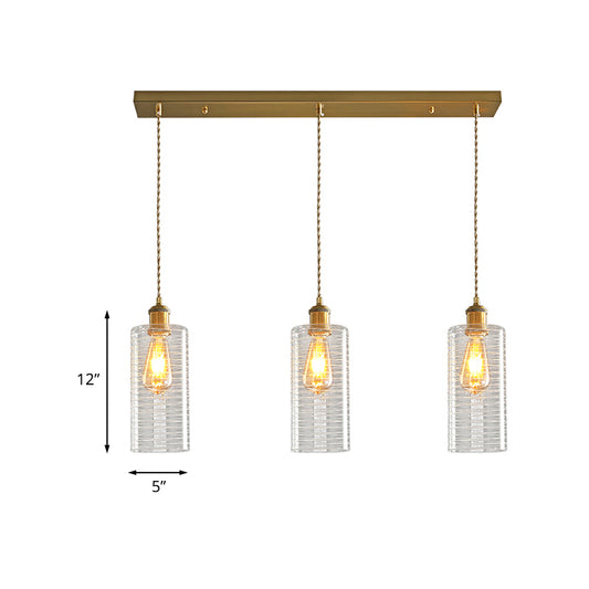 Colonialist Tube Multi Light Pendant 3 Bulbs Clear Glass Hanging Lamp with Round/Linear Canopy for Restaurant Clearhalo 'Ceiling Lights' 'Pendant Lights' 'Pendants' Lighting' 1454248