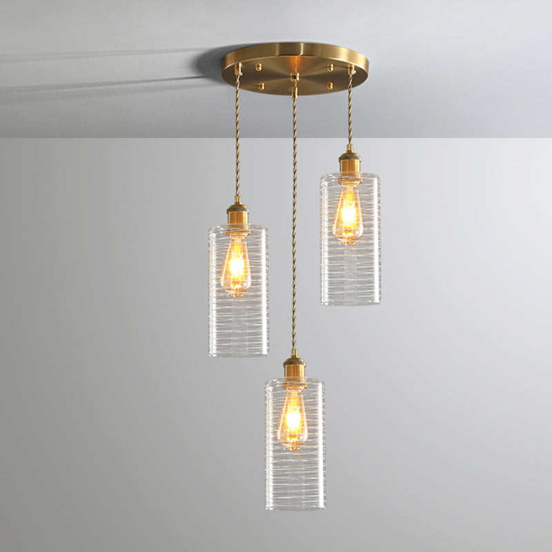 Colonialist Tube Multi Light Pendant 3 Bulbs Clear Glass Hanging Lamp with Round/Linear Canopy for Restaurant Clearhalo 'Ceiling Lights' 'Pendant Lights' 'Pendants' Lighting' 1454249