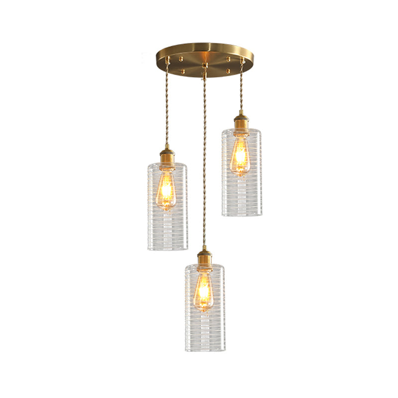 Colonialist Tube Multi Light Pendant 3 Bulbs Clear Glass Hanging Lamp with Round/Linear Canopy for Restaurant Clearhalo 'Ceiling Lights' 'Pendant Lights' 'Pendants' Lighting' 1454252