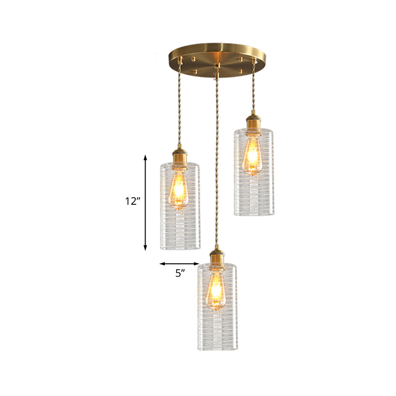 Colonialist Tube Multi Light Pendant 3 Bulbs Clear Glass Hanging Lamp with Round/Linear Canopy for Restaurant Clearhalo 'Ceiling Lights' 'Pendant Lights' 'Pendants' Lighting' 1454253