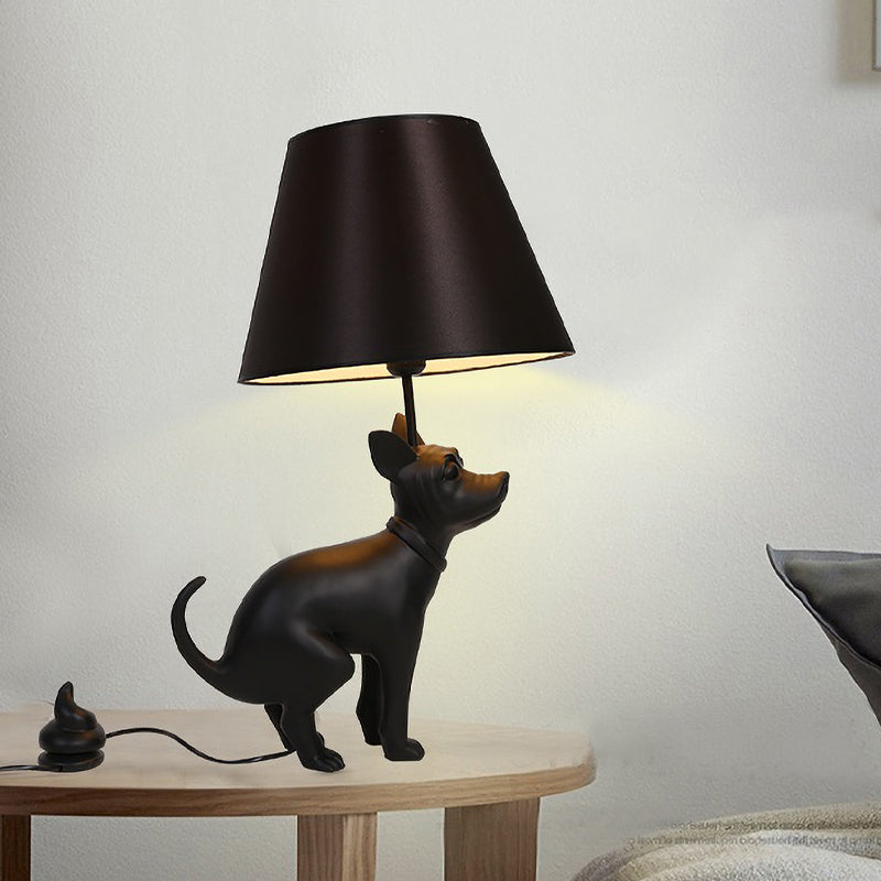 Resin Dog Nightstand Lamp Country Style 1 Bulb Bedroom Night Table Light in Black with Cone Fabric Shade Clearhalo 'Lamps' 'Table Lamps' Lighting' 1454270