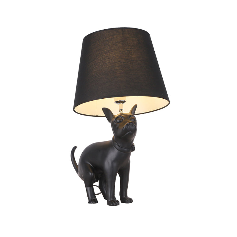 Resin Dog Nightstand Lamp Country Style 1 Bulb Bedroom Night Table Light in Black with Cone Fabric Shade Clearhalo 'Lamps' 'Table Lamps' Lighting' 1454271