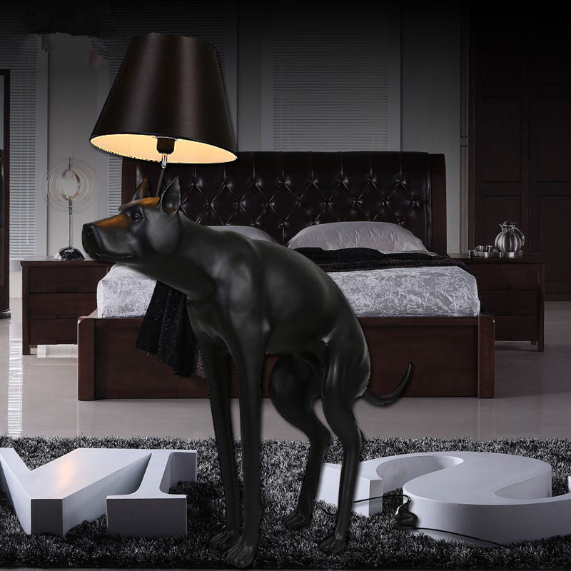 Resin Dog Nightstand Lamp Country Style 1 Bulb Bedroom Night Table Light in Black with Cone Fabric Shade Clearhalo 'Lamps' 'Table Lamps' Lighting' 1454275