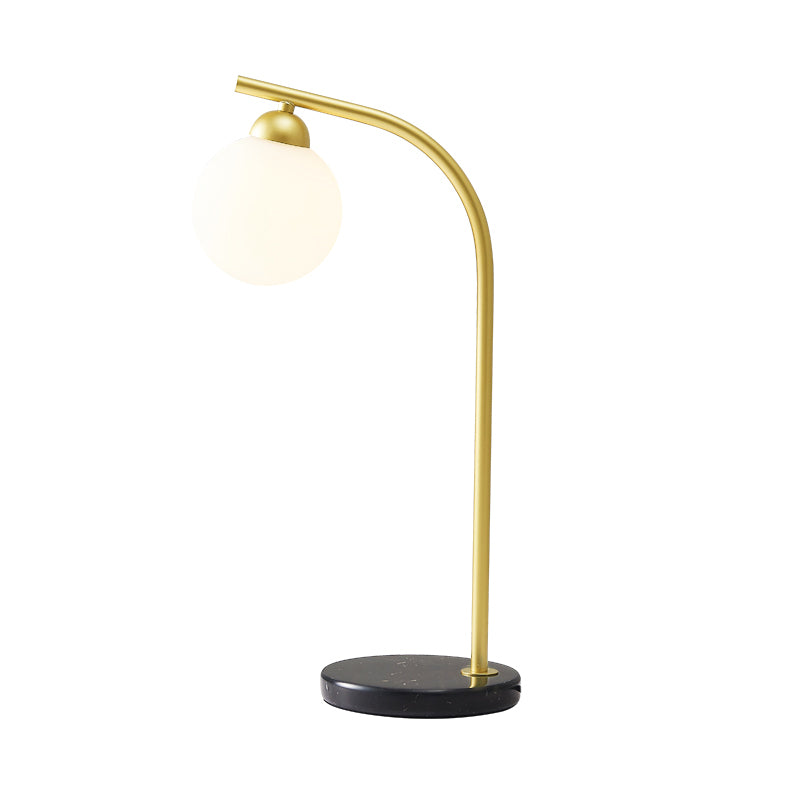 Minimalist Ball Shade Table Light Ivory Glass 1 Head Bedside Night Lam with Black/Gold Bended Stand Clearhalo 'Lamps' 'Table Lamps' Lighting' 1454290