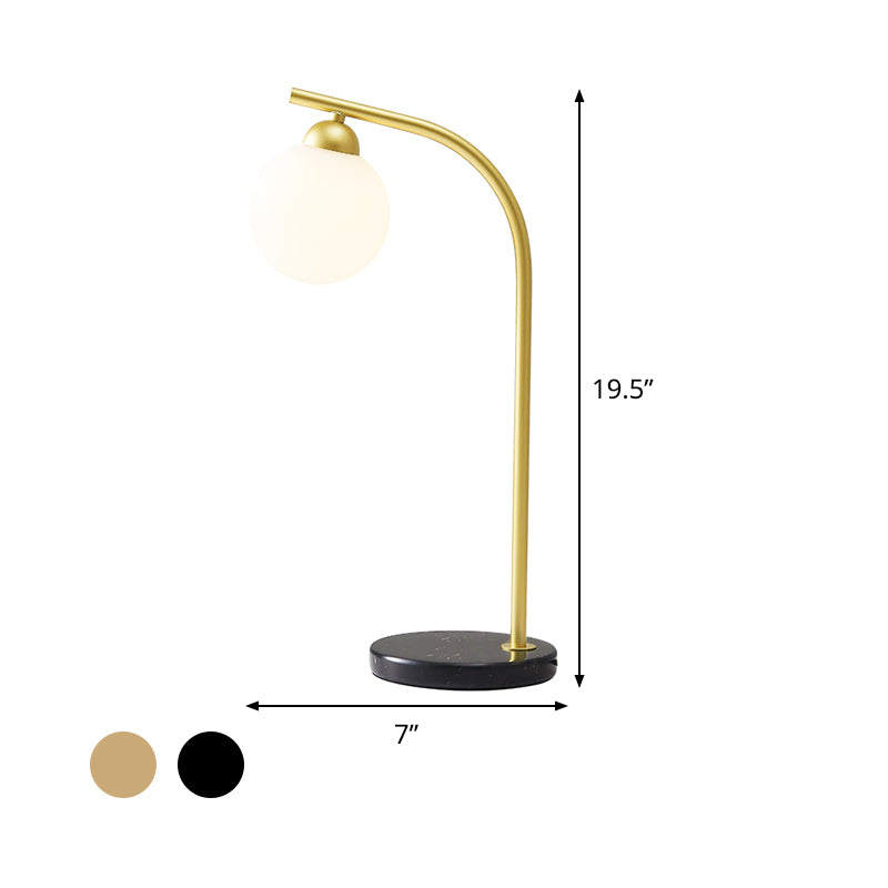 Minimalist Ball Shade Table Light Ivory Glass 1 Head Bedside Night Lam with Black/Gold Bended Stand Clearhalo 'Lamps' 'Table Lamps' Lighting' 1454292