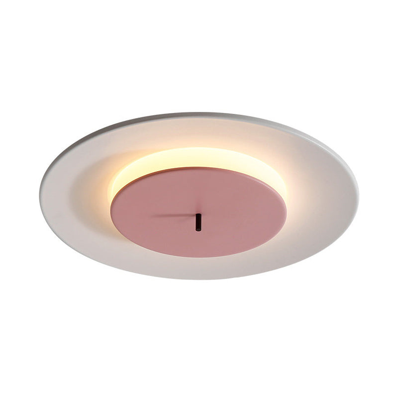 Iron 2-Layer Round Thin Ceiling Lighting Macaron Pink/Black/White LED Flush Mount Fixture in 3 Color Light Clearhalo 'Ceiling Lights' 'Close To Ceiling Lights' 'Close to ceiling' 'Flush mount' Lighting' 1454424