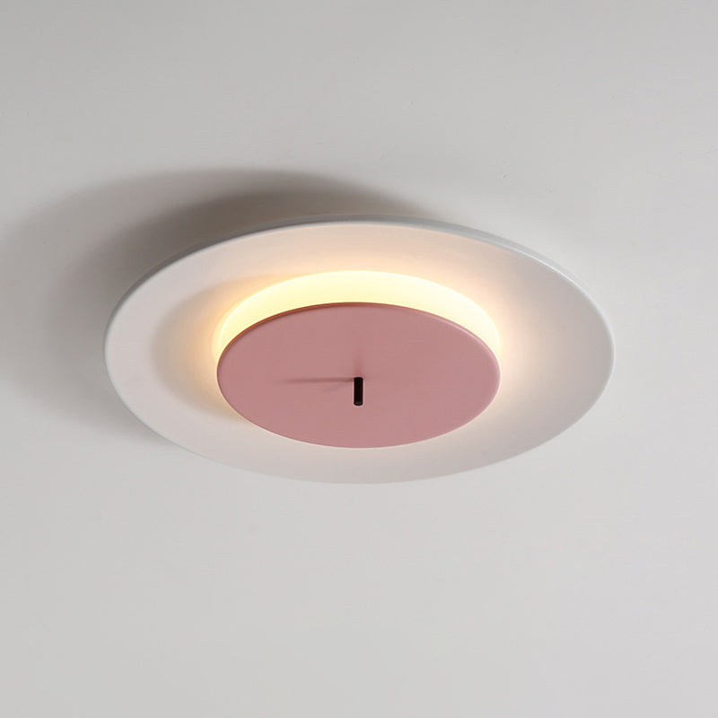 Iron 2-Layer Round Thin Ceiling Lighting Macaron Pink/Black/White LED Flush Mount Fixture in 3 Color Light Clearhalo 'Ceiling Lights' 'Close To Ceiling Lights' 'Close to ceiling' 'Flush mount' Lighting' 1454425