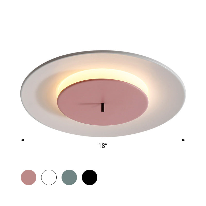 Iron 2-Layer Round Thin Ceiling Lighting Macaron Pink/Black/White LED Flush Mount Fixture in 3 Color Light Clearhalo 'Ceiling Lights' 'Close To Ceiling Lights' 'Close to ceiling' 'Flush mount' Lighting' 1454426