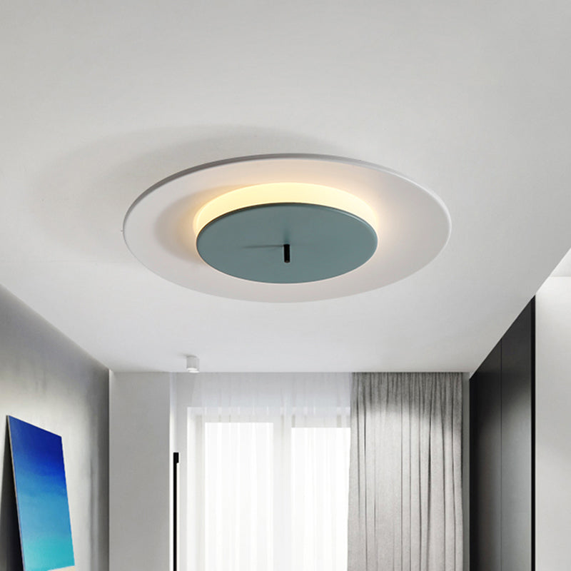 Iron 2-Layer Round Thin Ceiling Lighting Macaron Pink/Black/White LED Flush Mount Fixture in 3 Color Light Green Clearhalo 'Ceiling Lights' 'Close To Ceiling Lights' 'Close to ceiling' 'Flush mount' Lighting' 1454432