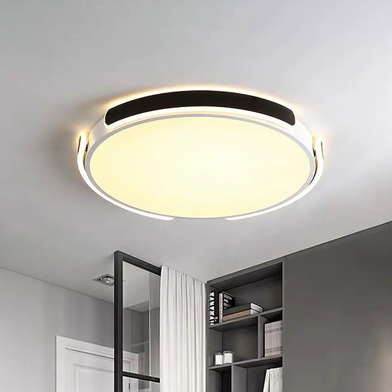 14"/18"/21.5" W Nordic LED Flush Mount Acrylic Black-White Round Ceiling Light with Riveted Side Strap, Warm/White Light Clearhalo 'Ceiling Lights' 'Close To Ceiling Lights' 'Close to ceiling' 'Flush mount' Lighting' 1454439