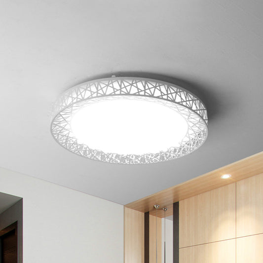 Bird Nest Thin Iron Flush Light Fixture Modern White 16"/19.5" Wide LED Surface Ceiling Lamp with Recessed Diffuser White Clearhalo 'Ceiling Lights' 'Close To Ceiling Lights' 'Close to ceiling' 'Flush mount' Lighting' 1454453