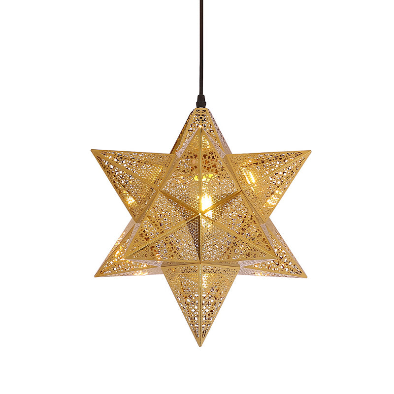 Cutout Star Restaurant Pendant Light Colonial Stainless Steel 1-Bulb Gold Suspension Lighting, 14"/18" Wide Clearhalo 'Ceiling Lights' 'Pendant Lights' 'Pendants' Lighting' 1454461