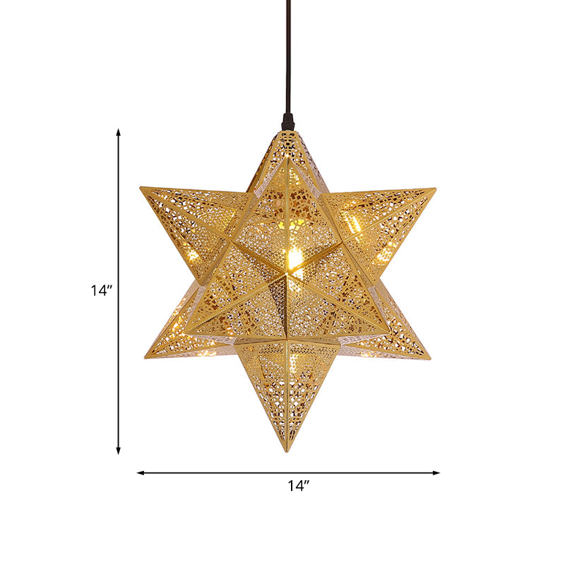 Cutout Star Restaurant Pendant Light Colonial Stainless Steel 1-Bulb Gold Suspension Lighting, 14"/18" Wide Clearhalo 'Ceiling Lights' 'Pendant Lights' 'Pendants' Lighting' 1454462