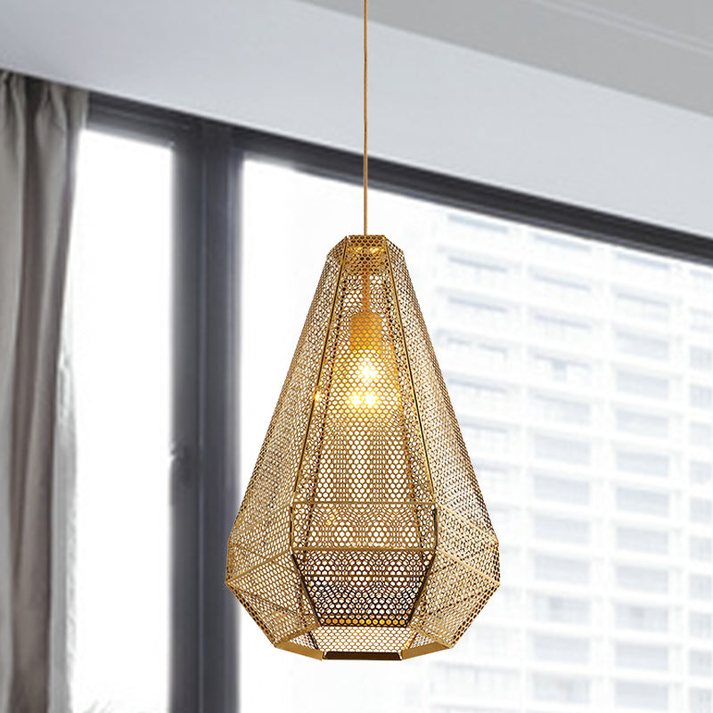 Colonial Cutout Diamond Suspension Light 1-Bulb Stainless Steel Down Lighting Pendant in Gold Gold A Clearhalo 'Ceiling Lights' 'Pendant Lights' 'Pendants' Lighting' 1454464_d8968005-7de9-438c-8f98-d99dab096ec5