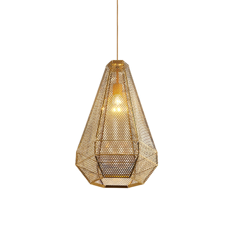 Colonial Cutout Diamond Suspension Light 1-Bulb Stainless Steel Down Lighting Pendant in Gold Clearhalo 'Ceiling Lights' 'Pendant Lights' 'Pendants' Lighting' 1454467