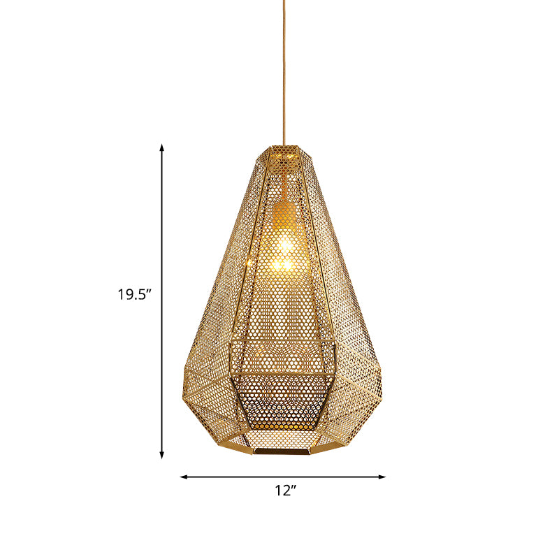 Colonial Cutout Diamond Suspension Light 1-Bulb Stainless Steel Down Lighting Pendant in Gold Clearhalo 'Ceiling Lights' 'Pendant Lights' 'Pendants' Lighting' 1454468