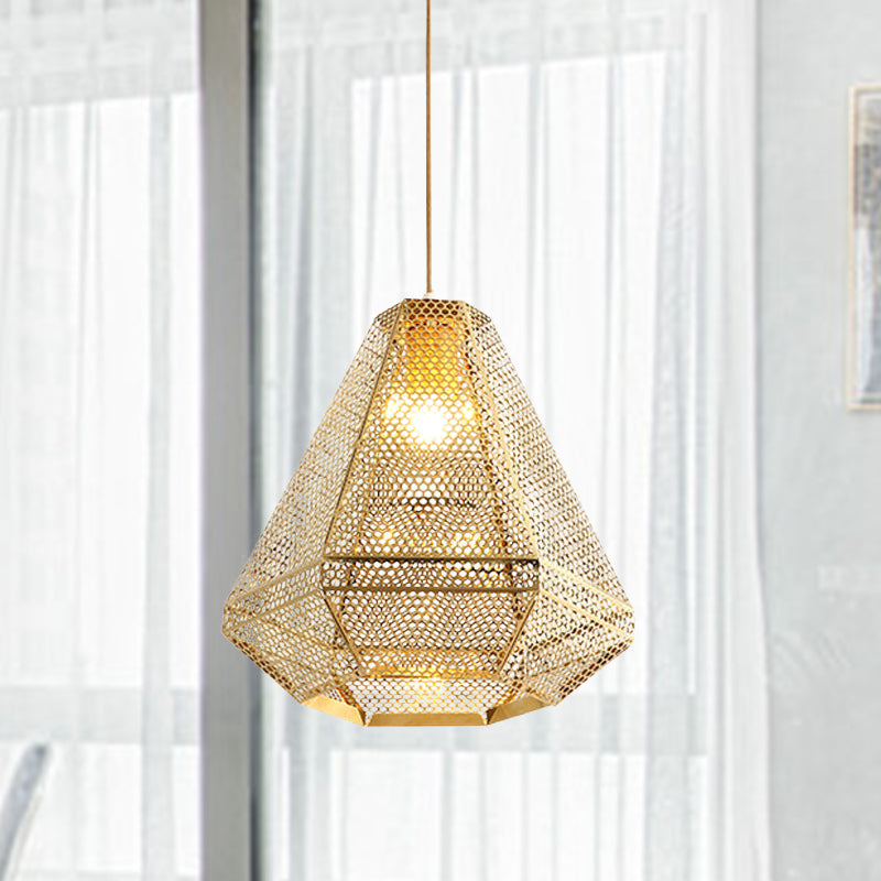 Colonial Cutout Diamond Suspension Light 1-Bulb Stainless Steel Down Lighting Pendant in Gold Clearhalo 'Ceiling Lights' 'Pendant Lights' 'Pendants' Lighting' 1454469