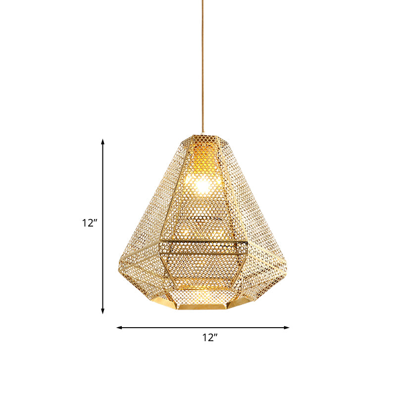 Colonial Cutout Diamond Suspension Light 1-Bulb Stainless Steel Down Lighting Pendant in Gold Clearhalo 'Ceiling Lights' 'Pendant Lights' 'Pendants' Lighting' 1454473