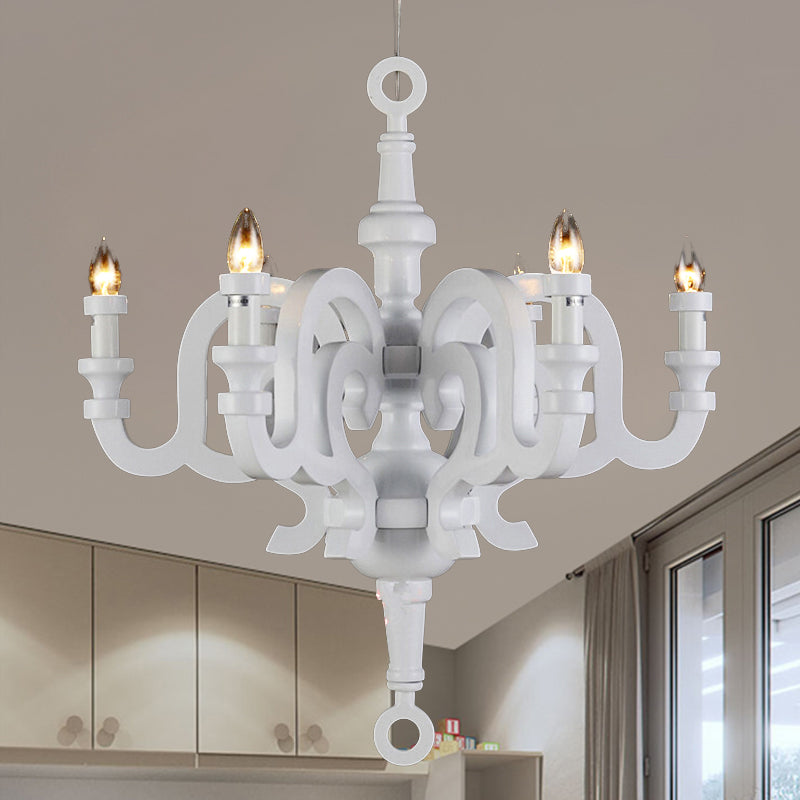 Traditionalist Candlestick Chandelier 6 Heads Wooden Ceiling Pendant Light in White for Living Room White Clearhalo 'Ceiling Lights' 'Chandeliers' Lighting' options 1454556_5f0c3434-4837-409e-ae9d-1a0a33cd3c15