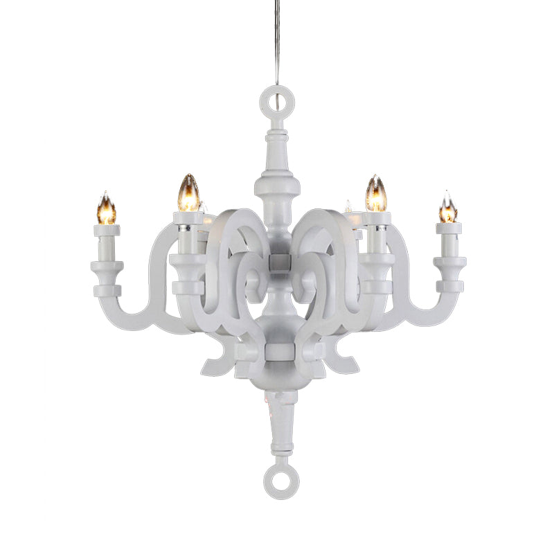 Traditionalist Candlestick Chandelier 6 Heads Wooden Ceiling Pendant Light in White for Living Room Clearhalo 'Ceiling Lights' 'Chandeliers' Lighting' options 1454558