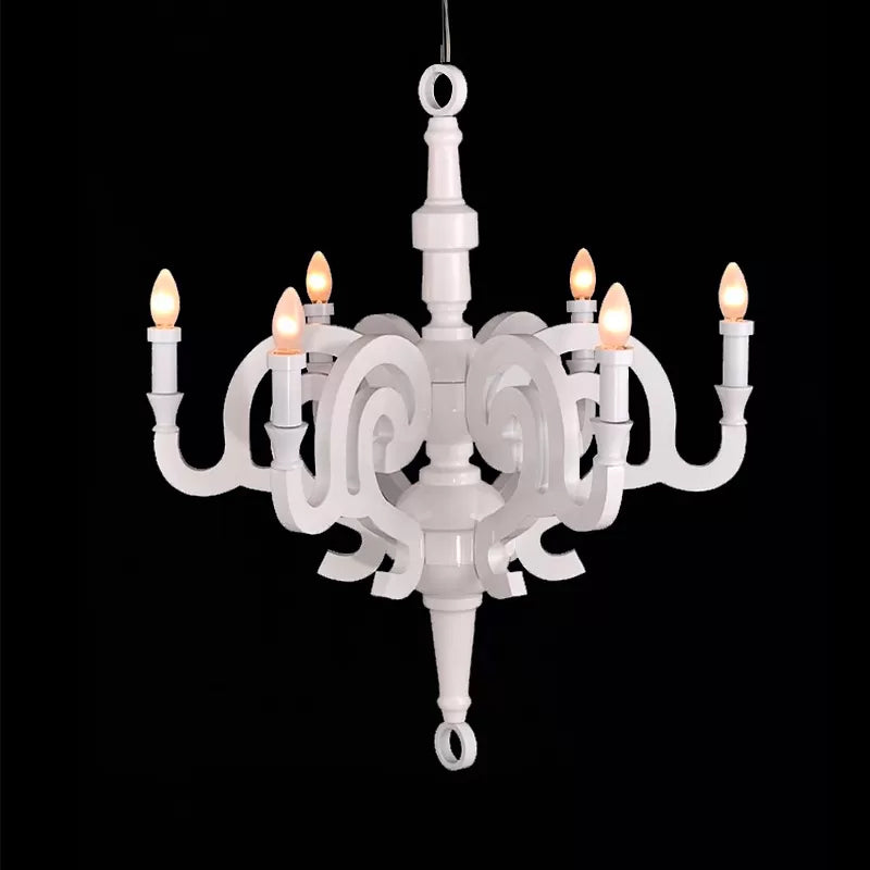 Traditionalist Candlestick Chandelier 6 Heads Wooden Ceiling Pendant Light in White for Living Room Clearhalo 'Ceiling Lights' 'Chandeliers' Lighting' options 1454559