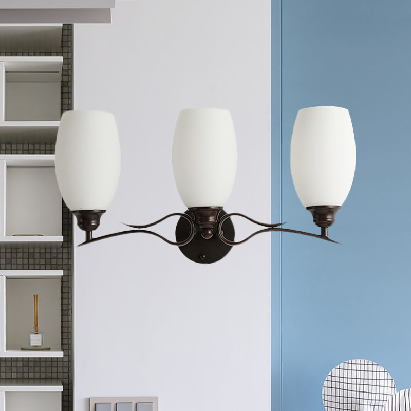 3/4 Lights Vanity Wall Sconce Traditional Elongated Dome Milk Glass Wall Light in Black for Bathroom Clearhalo 'Vanity Lights' 'Wall Lights' Lighting' 1454561