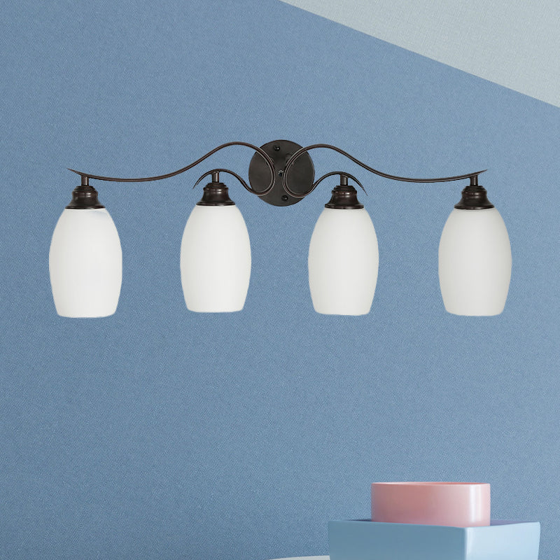 3/4 Lights Vanity Wall Sconce Traditional Elongated Dome Milk Glass Wall Light in Black for Bathroom Clearhalo 'Vanity Lights' 'Wall Lights' Lighting' 1454566