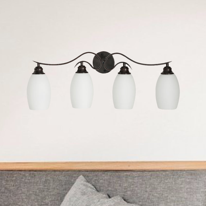 3/4 Lights Vanity Wall Sconce Traditional Elongated Dome Milk Glass Wall Light in Black for Bathroom Clearhalo 'Vanity Lights' 'Wall Lights' Lighting' 1454568