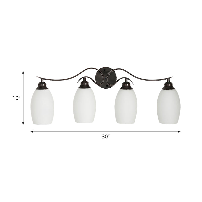 3/4 Lights Vanity Wall Sconce Traditional Elongated Dome Milk Glass Wall Light in Black for Bathroom Clearhalo 'Vanity Lights' 'Wall Lights' Lighting' 1454570