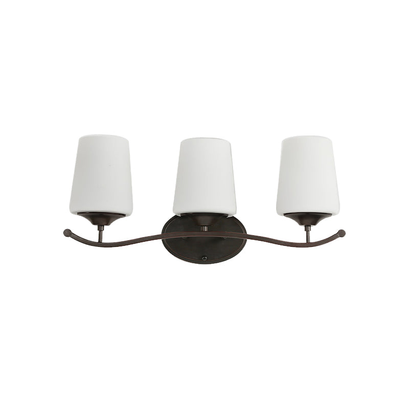 2/3-Bulb Ivory Glass Vanity Lighting Traditional Black Tapered Bedroom Wall Light with Iron Wavy Arm Clearhalo 'Vanity Lights' 'Wall Lights' Lighting' 1454579