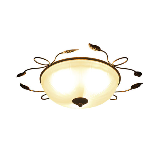 3-Light Flush Mount Spotlight Vintage Bowl-Shaped White Glass Flush Light with Leaf Decoration Clearhalo 'Ceiling Lights' 'Close To Ceiling Lights' 'Close to ceiling' 'Flush mount' Lighting' 1454584