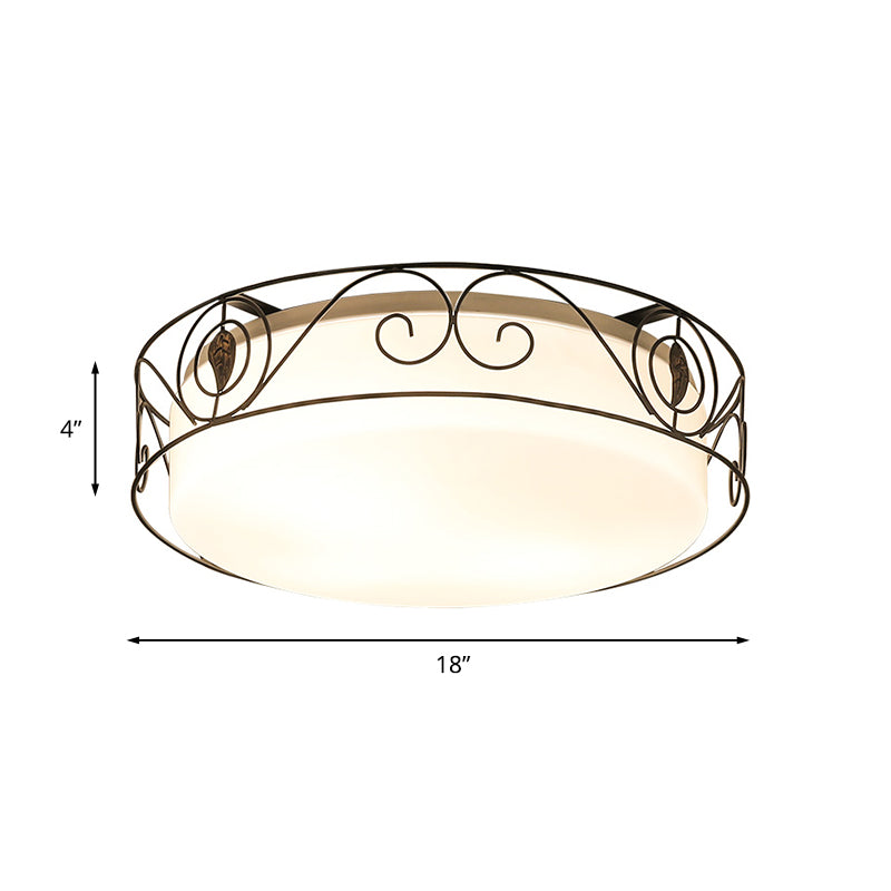 4-Heads Flushmount Lighting Antique Circular White Glass Flush Mount Light with Metal Wire Cage Clearhalo 'Ceiling Lights' 'Close To Ceiling Lights' 'Close to ceiling' 'Flush mount' Lighting' 1454590