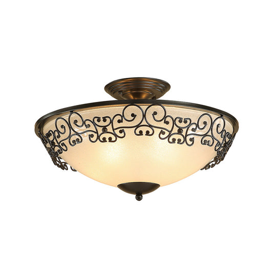 Gold/Black Bowl Ceiling Lighting Antique Opal Glass 5 Bulbs Dining Room Semi Flush Mount with Metal Frame Clearhalo 'Ceiling Lights' 'Close To Ceiling Lights' 'Close to ceiling' 'Semi-flushmount' Lighting' 1454599