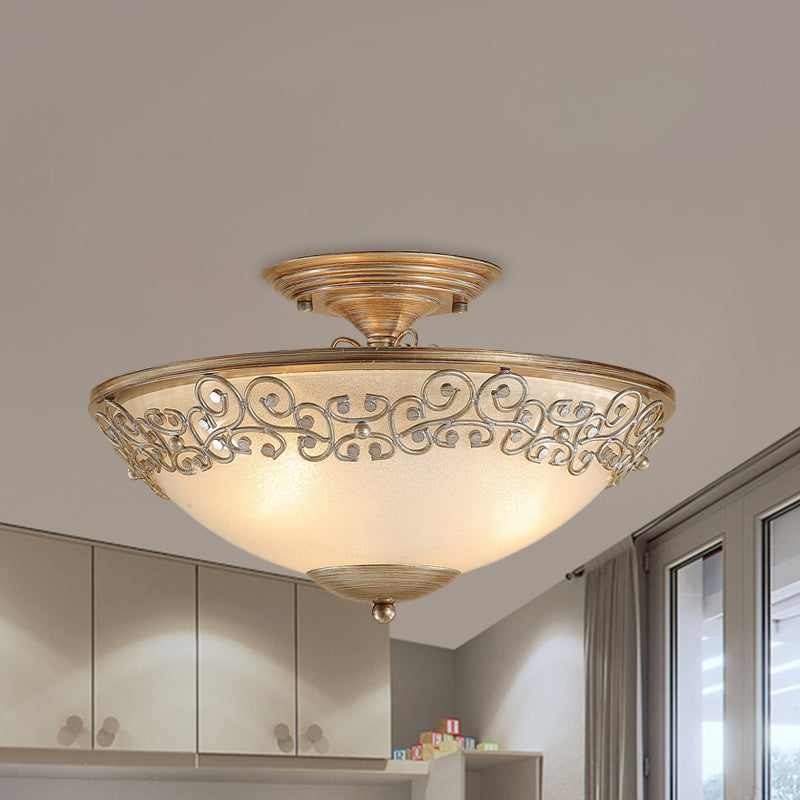 Gold/Black Bowl Ceiling Lighting Antique Opal Glass 5 Bulbs Dining Room Semi Flush Mount with Metal Frame Clearhalo 'Ceiling Lights' 'Close To Ceiling Lights' 'Close to ceiling' 'Semi-flushmount' Lighting' 1454601