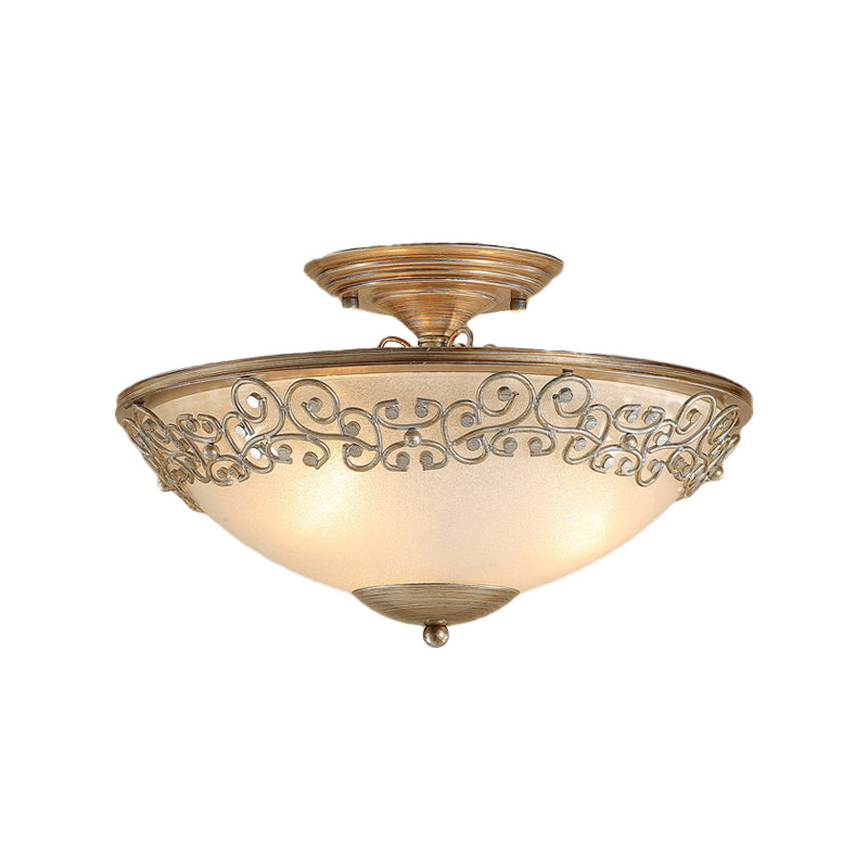 Gold/Black Bowl Ceiling Lighting Antique Opal Glass 5 Bulbs Dining Room Semi Flush Mount with Metal Frame Clearhalo 'Ceiling Lights' 'Close To Ceiling Lights' 'Close to ceiling' 'Semi-flushmount' Lighting' 1454604