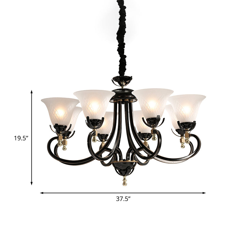 5/8-Bulb Flared Ceiling Chandelier Retro Black Cream Glass Pendant Lighting Fixture for Restaurant Clearhalo 'Ceiling Lights' 'Chandeliers' Lighting' options 1454619