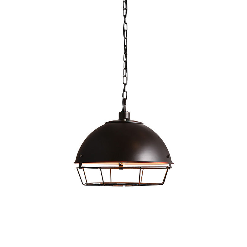 Aged Silver/Black 1-Bulb Pendant Industrial Iron Bowl Shape Hanging Light Fixture with Hooded Cage for Restaurant Clearhalo 'Art Deco Pendants' 'Black' 'Cast Iron' 'Ceiling Lights' 'Ceramic' 'Crystal' 'Industrial Pendants' 'Industrial' 'Metal' 'Middle Century Pendants' 'Pendant Lights' 'Pendants' 'Rustic Pendants' 'Tiffany' Lighting' 1454673