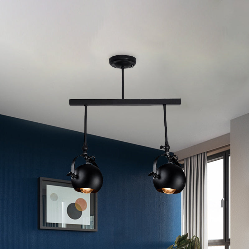 Dome Restaurant Semi Flush Mount Industrial Iron 2/3 Bulbs Black Ceiling Light Fixture with Linear Design 2 Black Clearhalo 'Ceiling Lights' 'Close To Ceiling Lights' 'Close to ceiling' 'Semi-flushmount' Lighting' 1454702