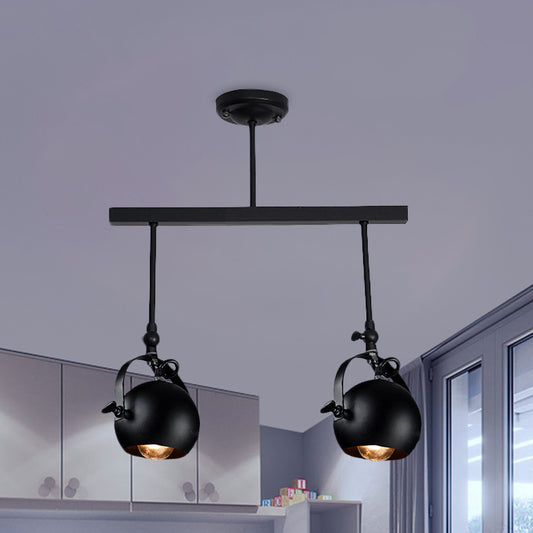 Dome Restaurant Semi Flush Mount Industrial Iron 2/3 Bulbs Black Ceiling Light Fixture with Linear Design Clearhalo 'Ceiling Lights' 'Close To Ceiling Lights' 'Close to ceiling' 'Semi-flushmount' Lighting' 1454703