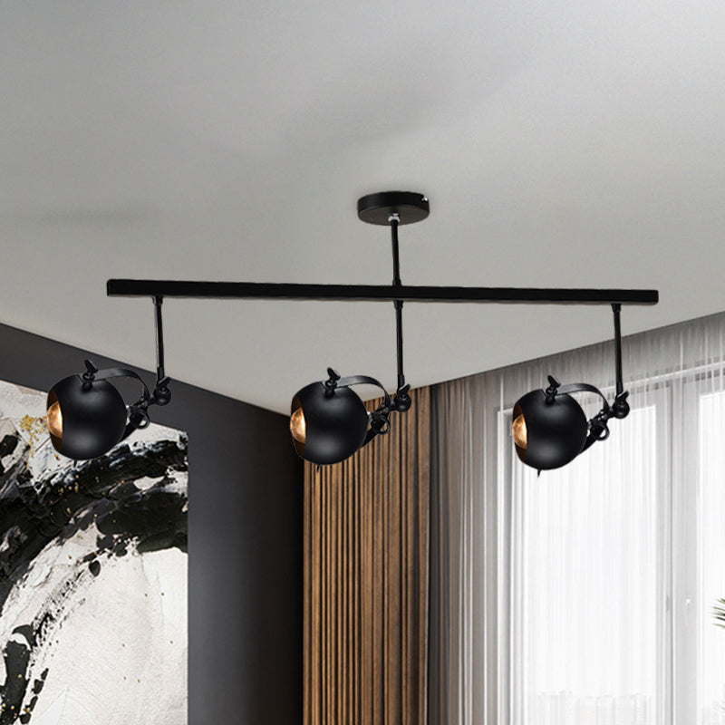 Dome Restaurant Semi Flush Mount Industrial Iron 2/3 Bulbs Black Ceiling Light Fixture with Linear Design Clearhalo 'Ceiling Lights' 'Close To Ceiling Lights' 'Close to ceiling' 'Semi-flushmount' Lighting' 1454706