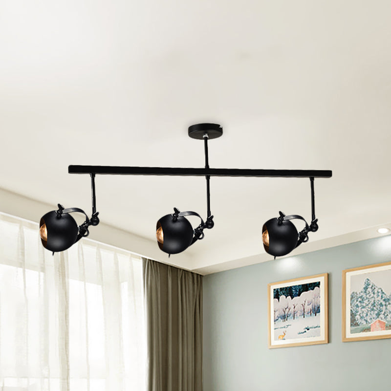 Dome Restaurant Semi Flush Mount Industrial Iron 2/3 Bulbs Black Ceiling Light Fixture with Linear Design Clearhalo 'Ceiling Lights' 'Close To Ceiling Lights' 'Close to ceiling' 'Semi-flushmount' Lighting' 1454708