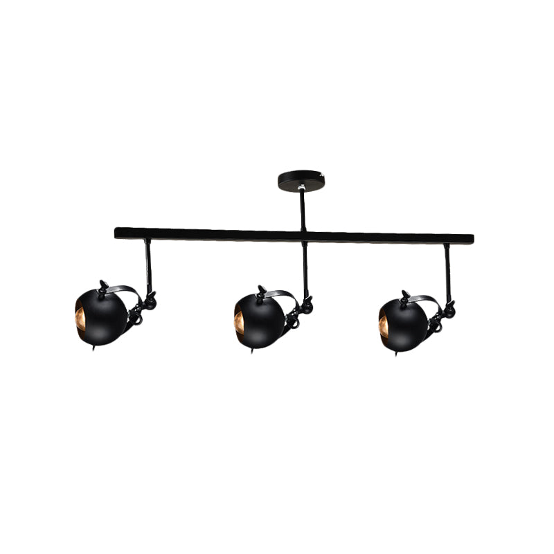 Dome Restaurant Semi Flush Mount Industrial Iron 2/3 Bulbs Black Ceiling Light Fixture with Linear Design Clearhalo 'Ceiling Lights' 'Close To Ceiling Lights' 'Close to ceiling' 'Semi-flushmount' Lighting' 1454709