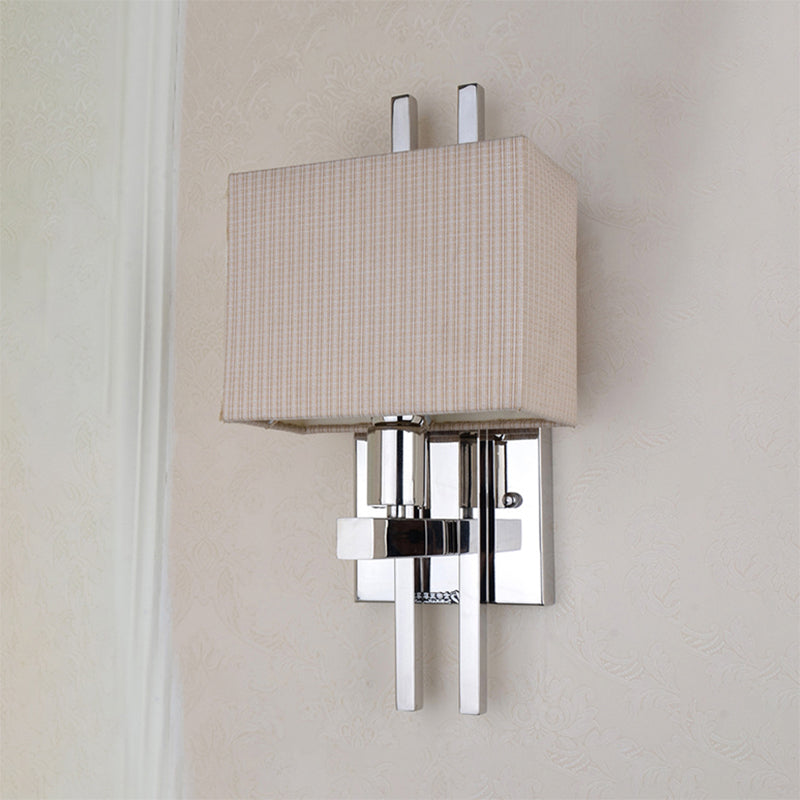 LED Rectangle Wall Mounted Lighting Modernism Fabric Sconce Light in Beige for Bedroom Clearhalo 'Modern wall lights' 'Modern' 'Wall Lamps & Sconces' 'Wall Lights' Lighting' 145472