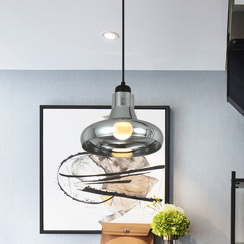 Industrial Cone/Saucer Hanging Lamp 1 Light Smoke Gray Glass Pendant Lighting Fixture for Bedroom Smoke Gray C Clearhalo 'Ceiling Lights' 'Glass shade' 'Glass' 'Industrial Pendants' 'Industrial' 'Middle Century Pendants' 'Pendant Lights' 'Pendants' 'Tiffany' Lighting' 1454722